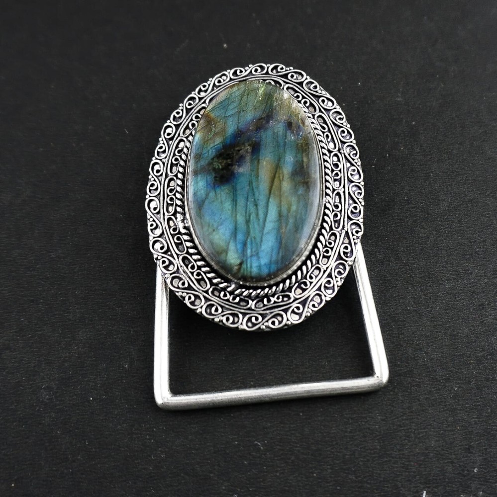 Natural Labradorite Gemstone Handmade 925 Sterling Silver Vintage Belt Buckle