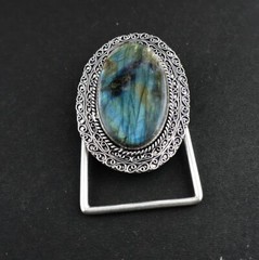 Natural Labradorite Gemstone Handmade 925 Sterling Silver Vintage Belt Buckle