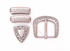 30mm Antique Silver Engraved Floral Western Leathercraft 4 Pcs Set Belt Buckle