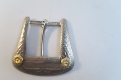 Vintage Silver and Gold Belt Buckle Made in Taiwan 2.5&Prime; Tall