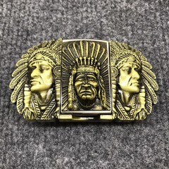 Antique Brushed Indian Chief Head Belt Buckle with Lighter, Stock in US