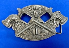 Stick To Your Guns Missing The Rotating Revolvers Felon Belt Buckle Tattoo Style