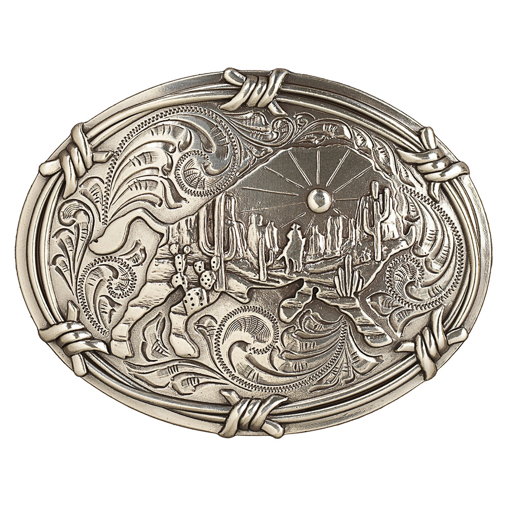 Nocona Oval Buckle Barbed Wire Buffalo Antique Silver 37908