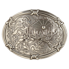 Nocona Oval Buckle Barbed Wire Buffalo Antique Silver 37908