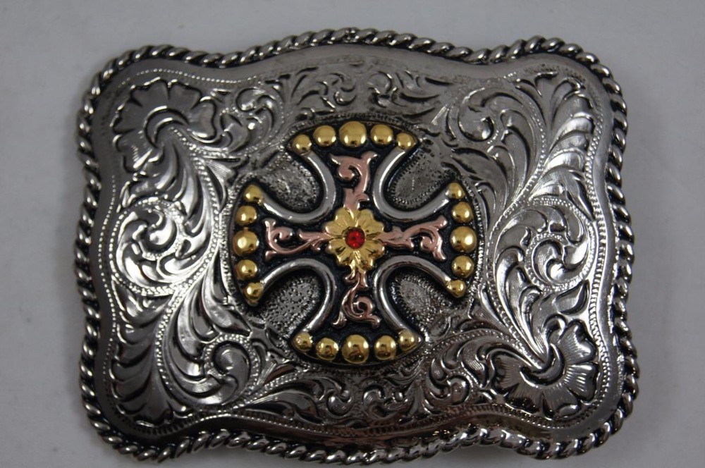 Justin Silver Belt Buckle with a Canterbury Cross 8012253