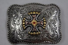 Justin Silver Belt Buckle with a Canterbury Cross 8012253