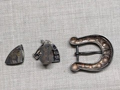 vintage KIESELSTEIN CORD belt buckle set STERLING SILVER horse-shoe 3PC western
