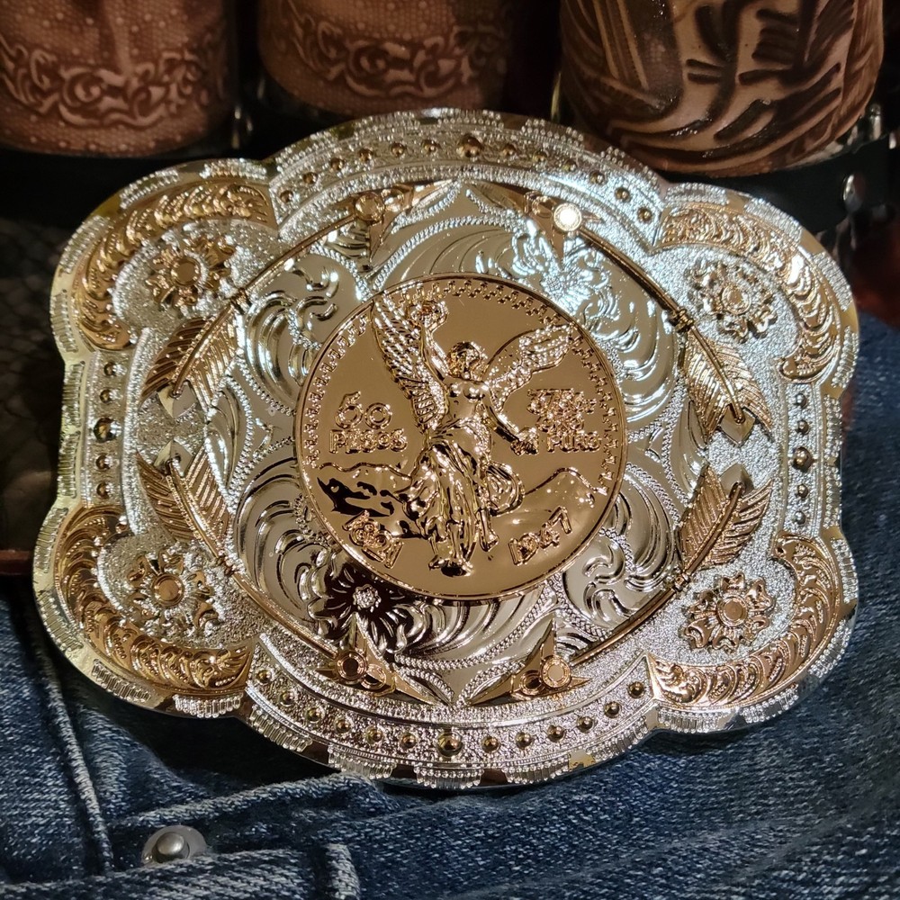 Centenario Cowboy Belt Buckle Western Hebilla Rodeo Silver Rosetone Coin