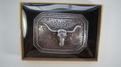 Ariat Western Rectangle Smooth Edge Longhorn Silver Belt Buckle A37008