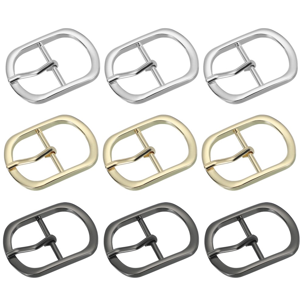 9Pcs 1.3&Prime; Single Prong Metal Roller Pin Belt Buckles Black/Silver/Light Gold