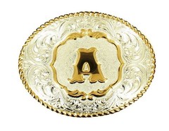Crumrine Western Belt Buckle Floral Oval Initial Silver Gold C349