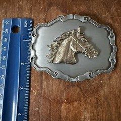 Vintage Horse Head Western Pewter Belt Buckle Raintree Made In USA 70s