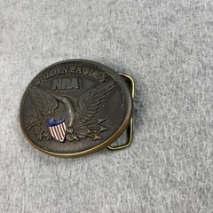 Vintage NRA Golden Eagles Belt Buckle Mens Brass Tone Patriotic USA Flag Y2K