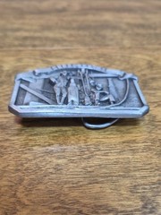 VINTAGE Pewter Hughes Oil Tool Division Belt Buckle Rock Bit Drilling Rig Detail