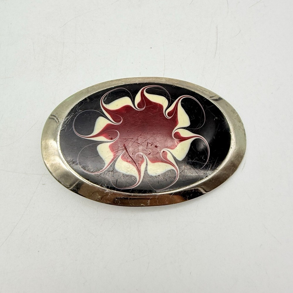 Belt Buckle Red White And Black Silver Trim Color