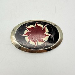 Belt Buckle Red White And Black Silver Trim Color