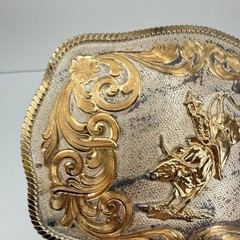 Montana Silversmiths Silver Plate LARGE Belt Buckle Bull Rider Western Cowboy