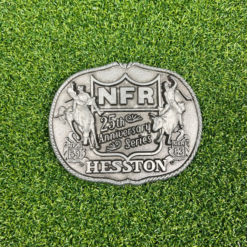 Vintage 90s NFR National Finals Rodeo Belt Buckle 25th Anniversary Hesston