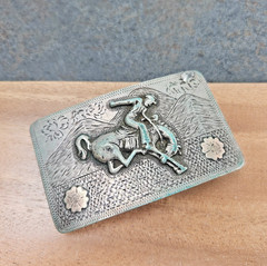 Vintage Sterling Silver 925 Mexico Cowboy Bronco Rider Western Large Belt Buckle