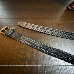 Lands End Mens Black Braided Leather Belt Solid Brass Buckle Casual Size 38