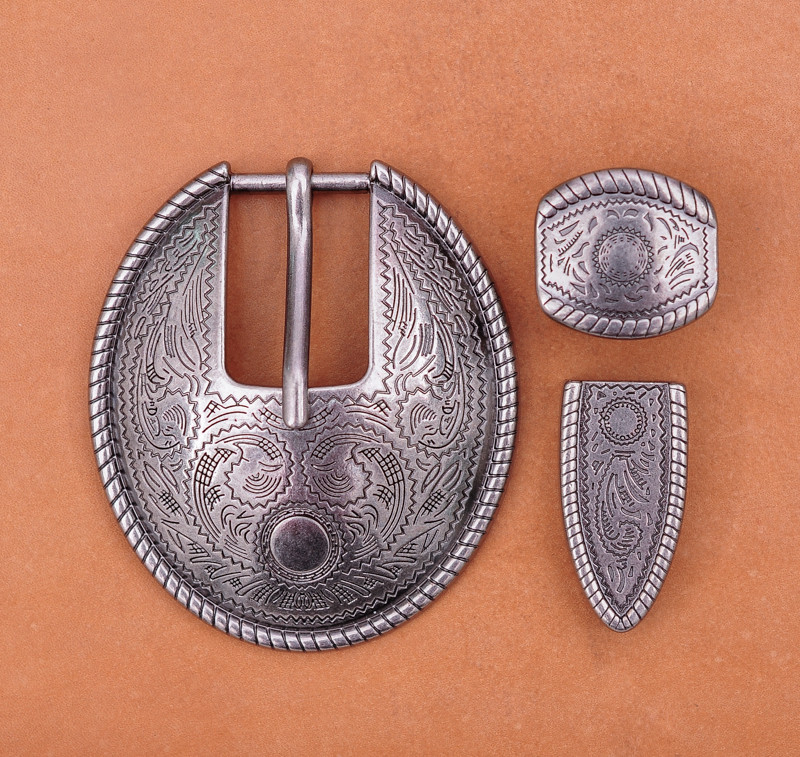 BIG Silver Flower Engraved Vintage Western Cowboy Belt Buckle Set Fit 20mm Strap