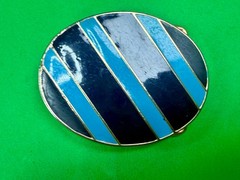 Geometric Enamel Pattern Black Blue Stripes Outlined Hippy Vibe Belt Buckle