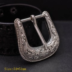 Western Cowboy Silver Flower Engraved Belt Pin Buckle 3pc/Set Fits 1-1/8&Prime; Strap