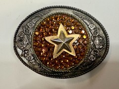 Five Point Star Sparkling Yellow Rhinestone Cowboy Cowgirl Western Belt Buckle