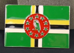 Dominica Island Republic Flag. Silver Tone and Enamel Belt Buckle 3.5&Prime; X 2.5&Prime;
