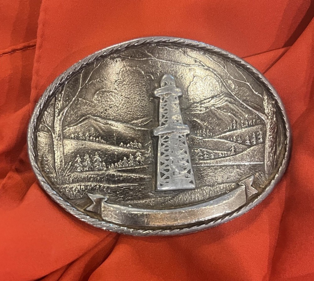 Vtg Oilfield Blank Personalized Banner 1981 Metal Belt Buckle Great American USA