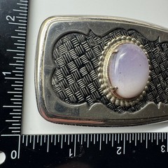 Vintage Western Style Oval Stone Belt Buckle Silver Tone Woven Pattern