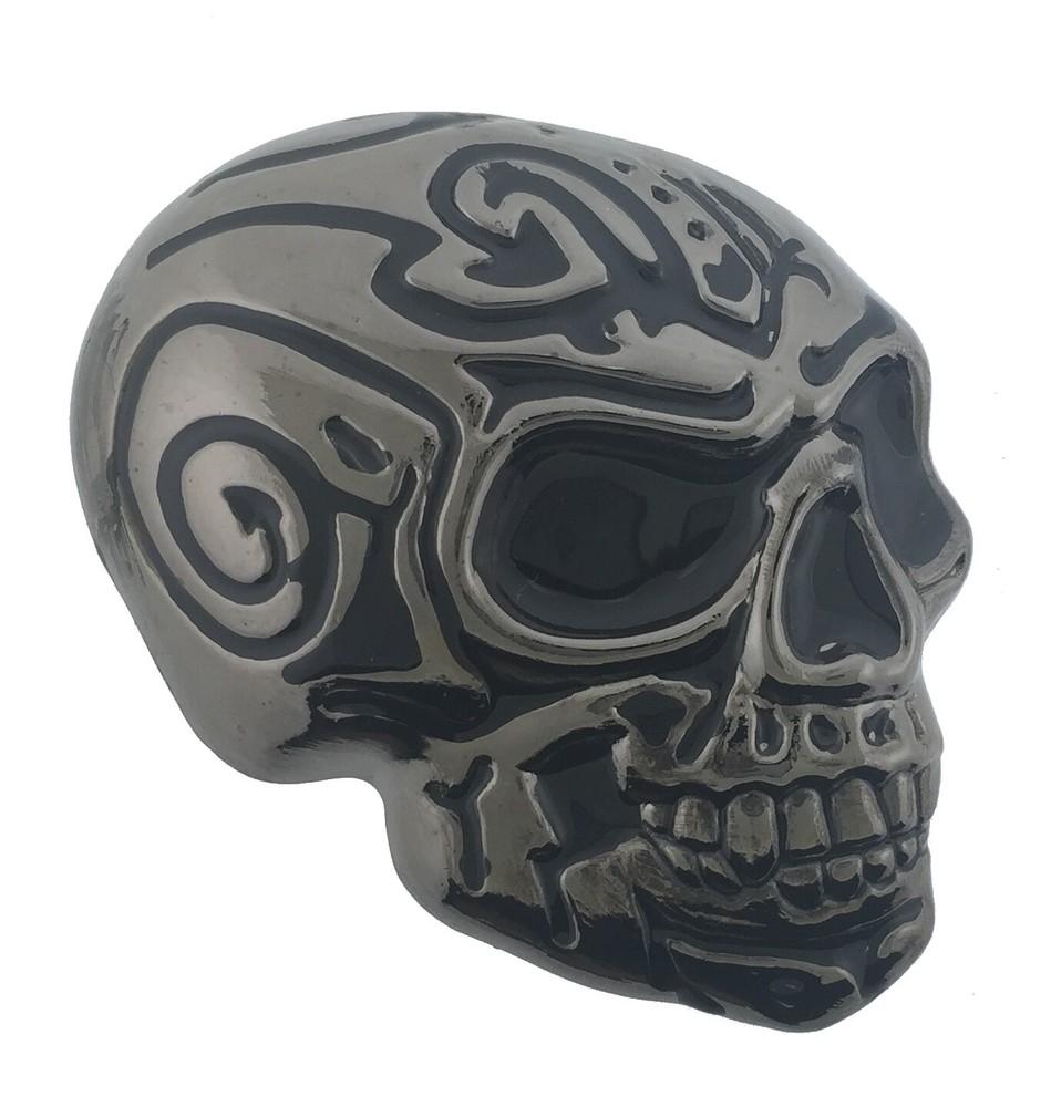 Skull Belt Buckle Gunmetal Finished Antiqued Gothic Tattoo Halloween Party Gift