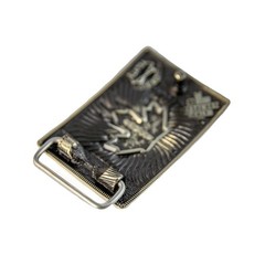 German silver buckle Maple leaf trident, Canadian maple leaf, Ukrainian trident