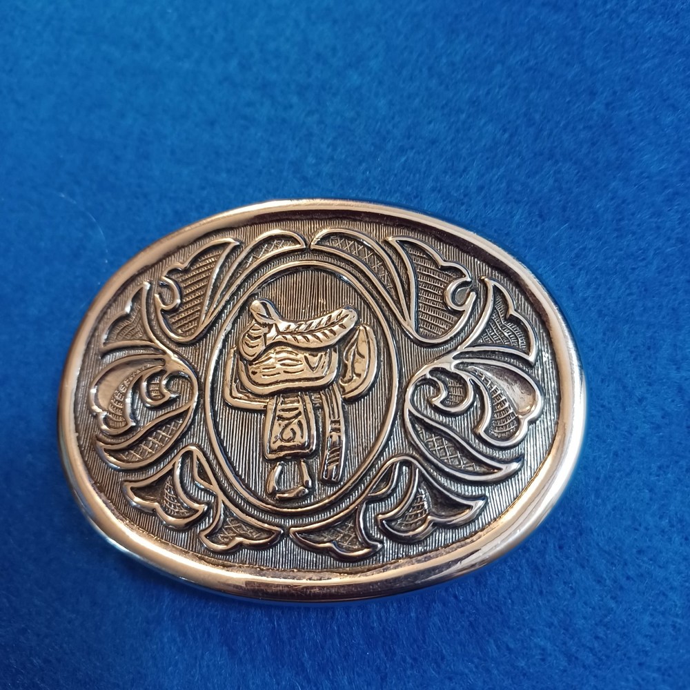 Avon Belt Buckle Saddle Western Horse Silvertone Fits 1.5&Prime; Cowboy 1980s Vtg