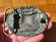 Vtg NRA Golden Eagles Oval Bronze Belt Buckle Flying Eagle Flag Gun Made In USA