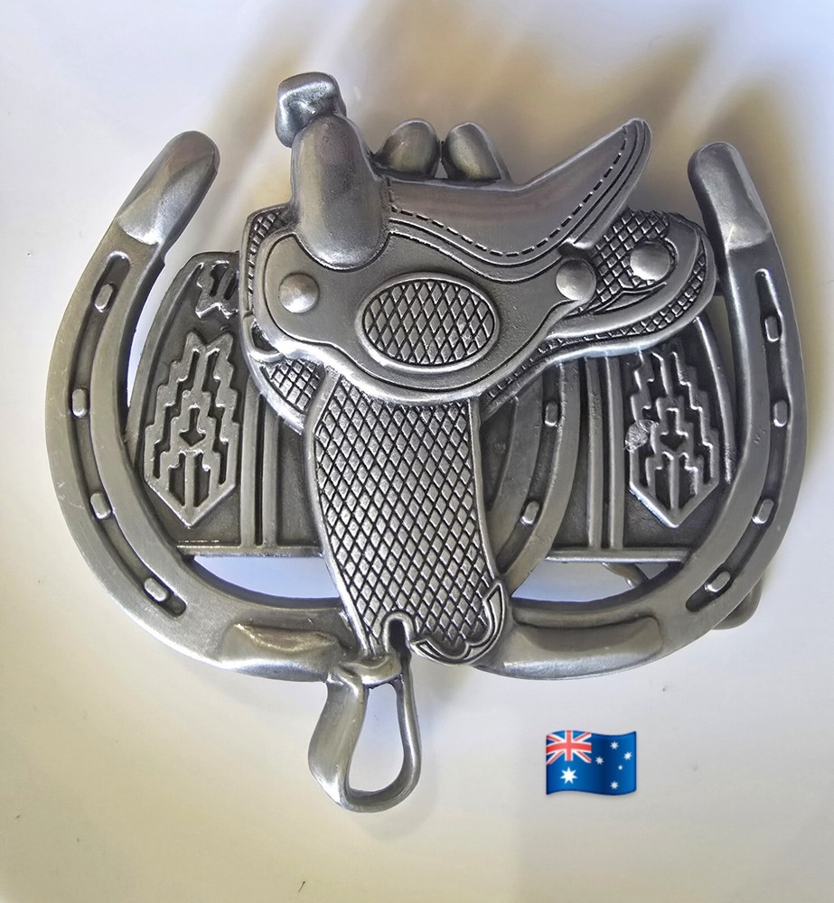 1pce Belt Buckle Horse Shoe & Saddle Silver Colour 9.5x9cm Suit 4cm Belt Width