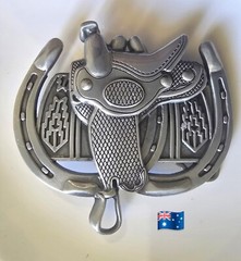 1pce Belt Buckle Horse Shoe & Saddle Silver Colour 9.5x9cm Suit 4cm Belt Width