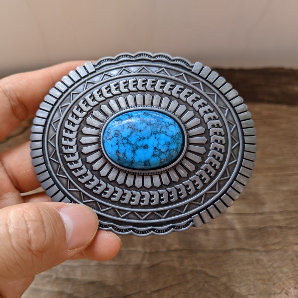 Bohemian Boho Turquoise Mens Belt Buckle – Vintage Western Cowboy Style Buckle