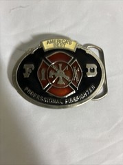 AMERICA&rsquo;S FIRETRUCK LADDER TRUCK FIREFIGHTER SHIELD BELT BUCKLES.