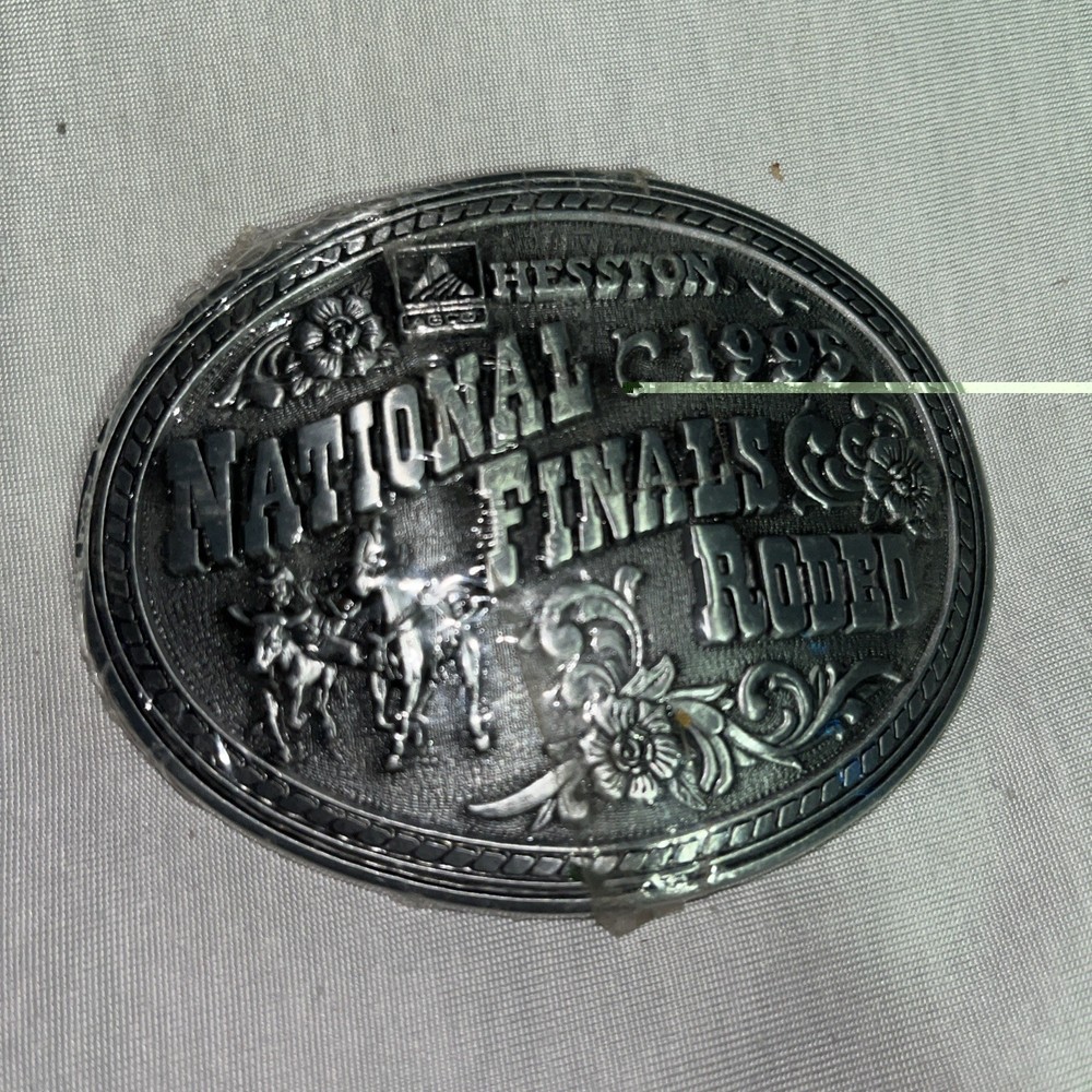 National Rodeo Finals Steer Wrestling Hesston 1995 Belt Buckle Western Cowboy