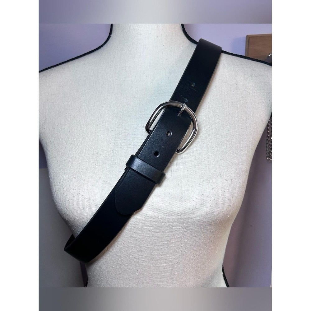 Tony Lama Men&rsquo;s 38 Smooth Black Leather Belt with Silver Buckle USA