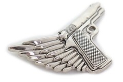 Hot Topic Men Biker Silver Metal Belt Buckle Angel Wing Gun Pistol Trucker Hood