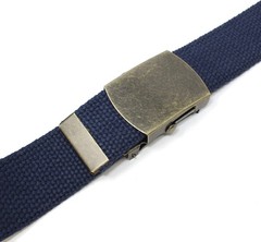 Canvas Web Belt Military Style with Antique Brass Buckle 54&Prime; One Size, Navy