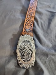 Rocawear Co. RW Logo Metal Buckle BS220 Western Floral Engraved Embossed Belt 38
