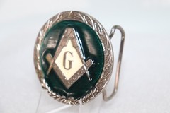 FREEMASON « G » BELT BUCKLE with Green Enamel Men’s Belt Buckle-Masonic 2008