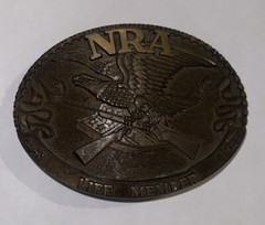 NRA LIFE MEMBER 1985 COLLECTORS EDIT. SOLID BRASS BELT BUCKLE THE NORMAN FOUNDRY
