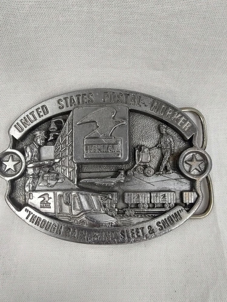 Vintage CJ Inc Belt Buckle Mens One Size Silver USPS Postal Worker Western 1988
