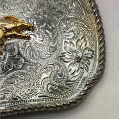 Vintage Silver Tone Plated Belt Buckle Bull Riding Western Cowboy