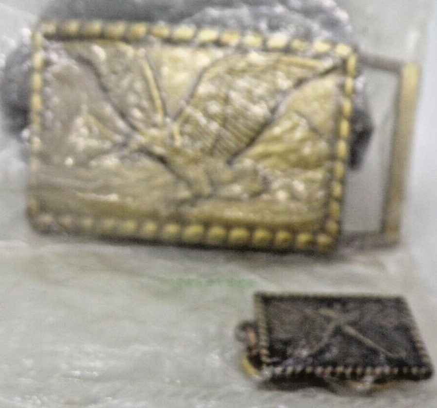 Vintage Brass Belt Buckle American Western Eagle With Keychain New old Stock