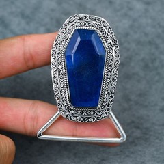 Handcrafted 925 Sterling Silver Blue Sapphire Faceted Coffin Cut Belt Buckle
